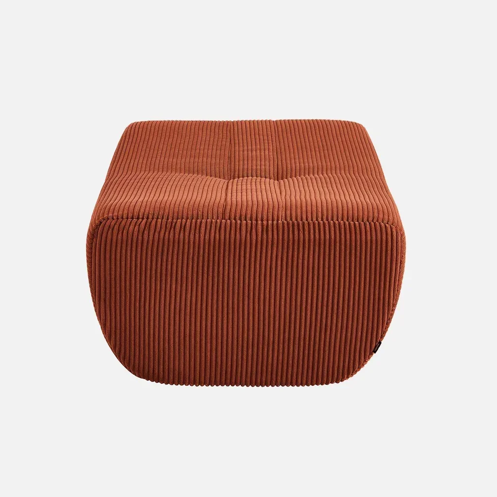 Pouf repose-pieds Sokol velours côtelé beige pour chauffeuse salon