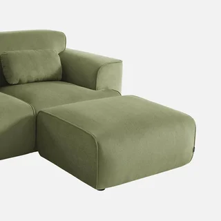 Pouf repose-pieds velours côtelé beige pour canapé 2 places Wallas