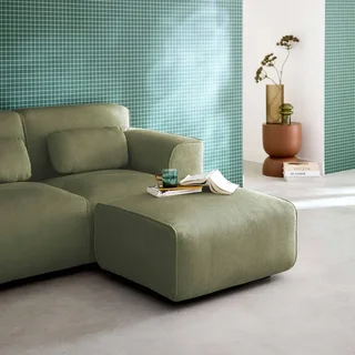 Pouf repose-pieds velours côtelé beige pour canapé 2 places Wallas