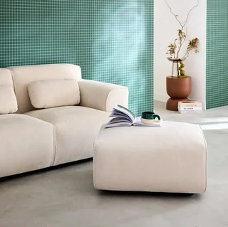 Pouf repose-pieds velours côtelé Wallas pour canapé 2 places
