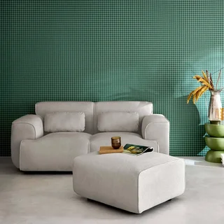 Pouf repose-pieds velours côtelé Wallas pour canapé 2 places
