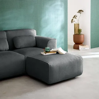 Pouf repose-pieds velours côtelé gris anthracite pour canapé 2 places Wallas