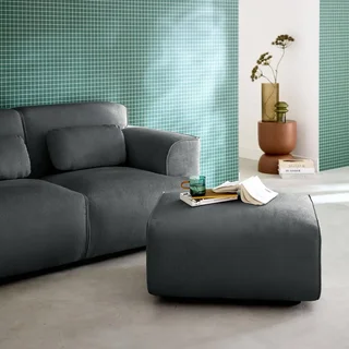 Pouf repose-pieds velours côtelé gris anthracite pour canapé 2 places Wallas