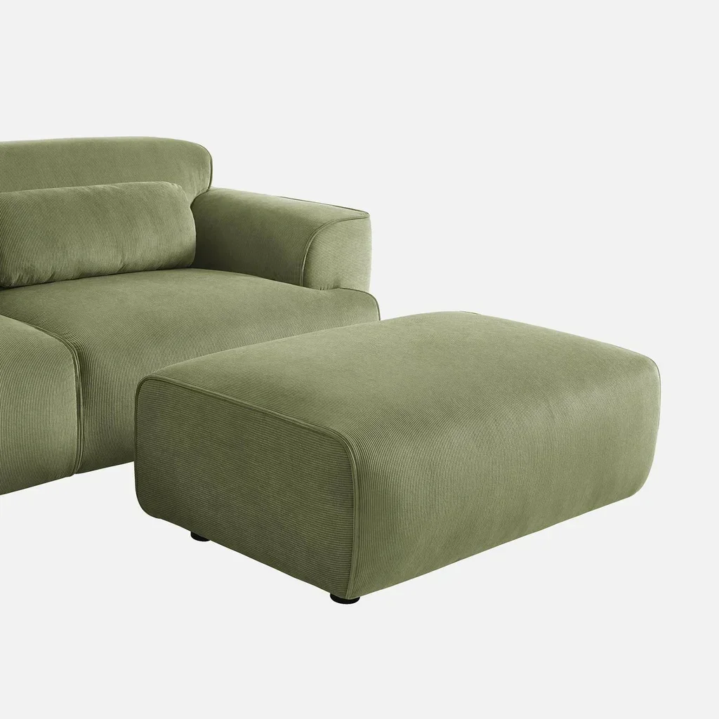 Wallas Corduroy Velvet Footstool Ottoman - 3 Seater Sofa Set