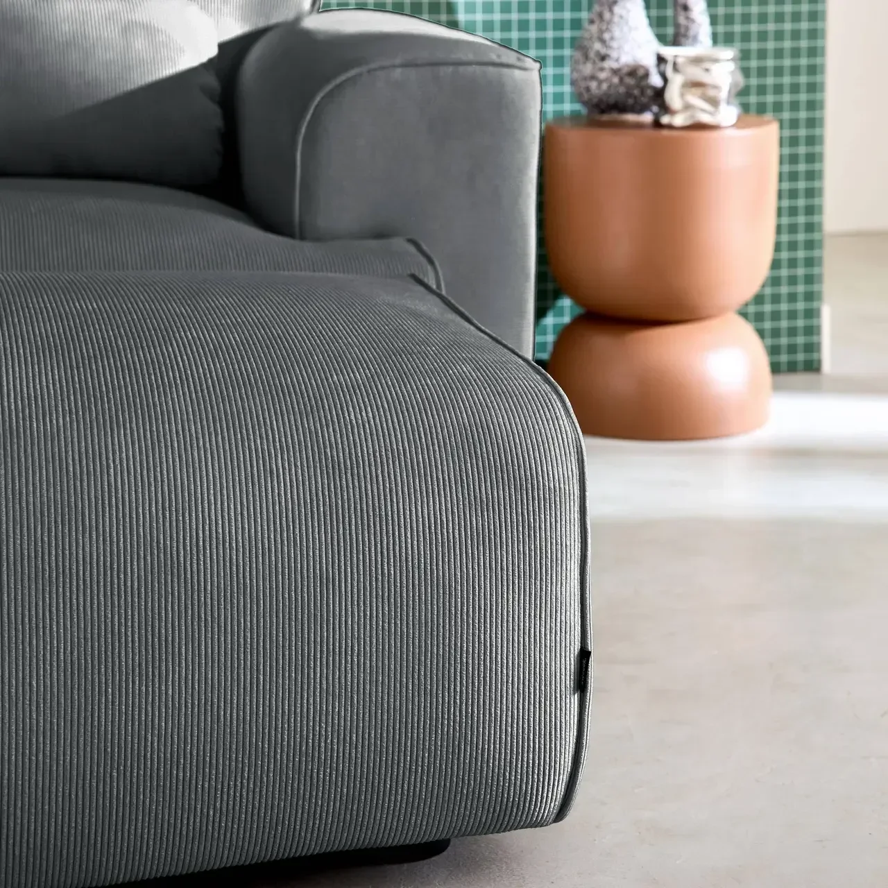 Wallas Corduroy Velvet Footstool Ottoman - 3 Seater Sofa Set