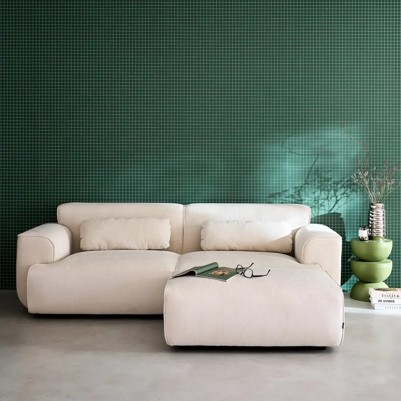Wallas Corduroy Velvet Footstool Ottoman for 3 Seater Sofa
