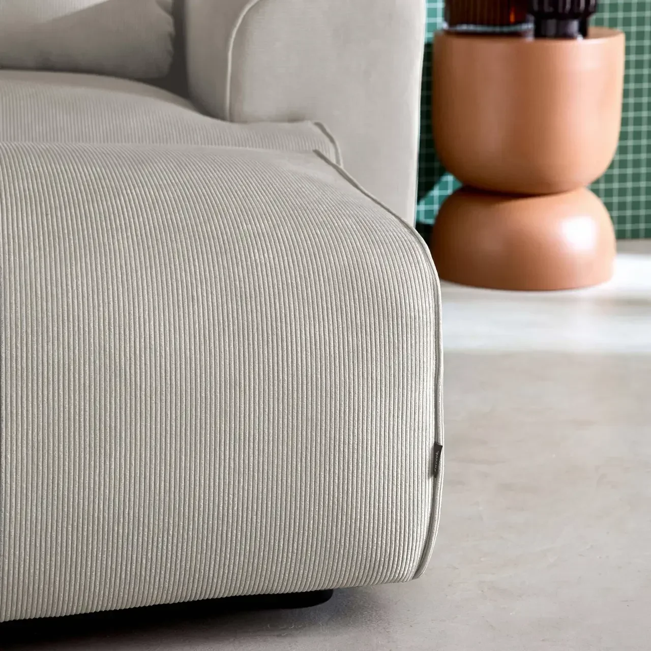 Wallas Corduroy Velvet Footstool Ottoman - 3 Seater Sofa Set