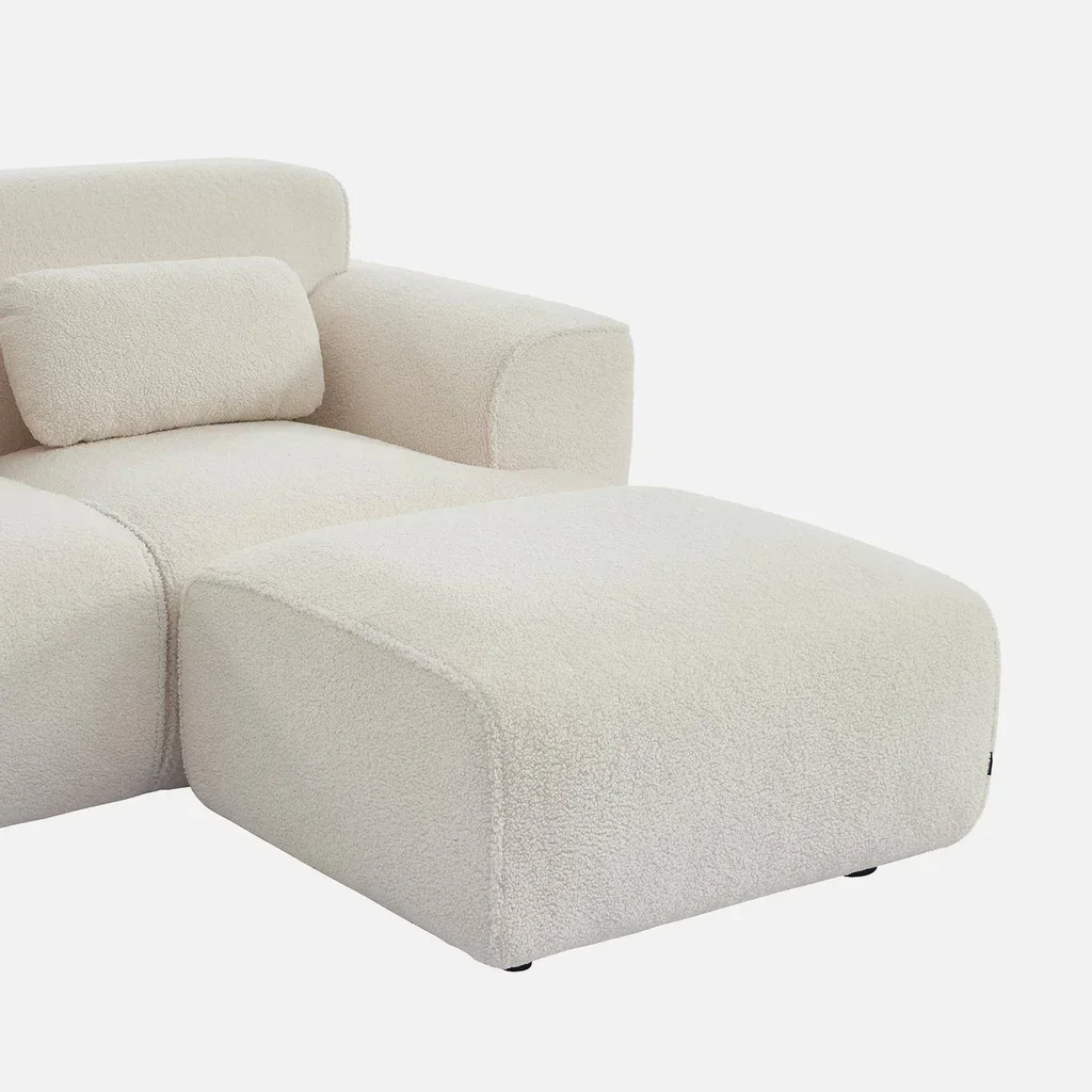 Pouf repose-pieds Wallas 2 places tissu bouclette crème salon cosy
