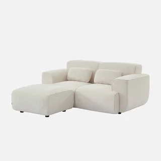 Pouf repose-pieds Wallas 2 places tissu bouclette crème salon cosy