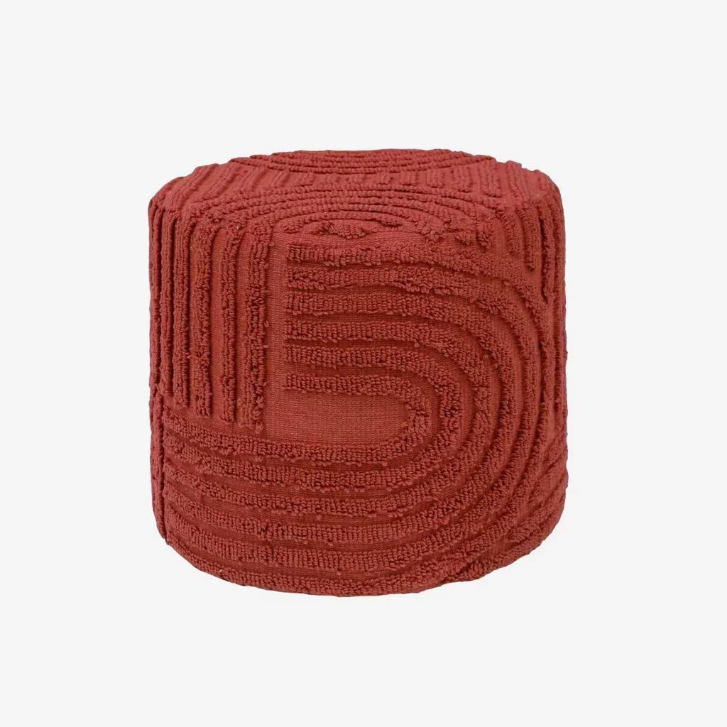 Pouf rond Nuba en laine bouclette tufté main blanc Ø43 cm