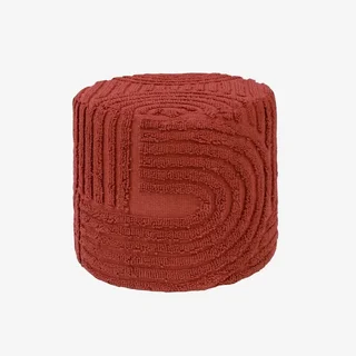 Pouf rond Nuba en laine bouclette tufté main blanc Ø43 cm