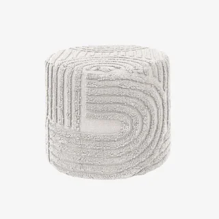 Pouf rond blanc bouclette tufté main Nuba 43 cm