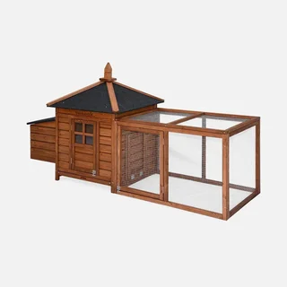 Poulailler bois sapin 4 poules avec enclos et pondoir intégré