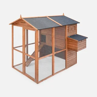 Poulailler bois sapin 6-8 poules avec enclos intégré et pondoir