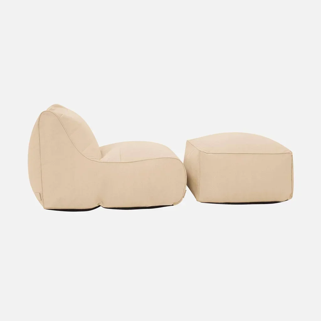 Chauffeuse 2 places beige avec repose-pied extérieur oléfine 70x70cm