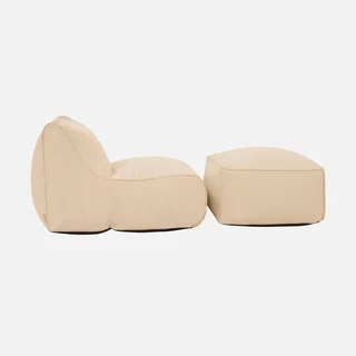 Chauffeuse 2 places beige avec repose-pied extérieur oléfine 70x70cm