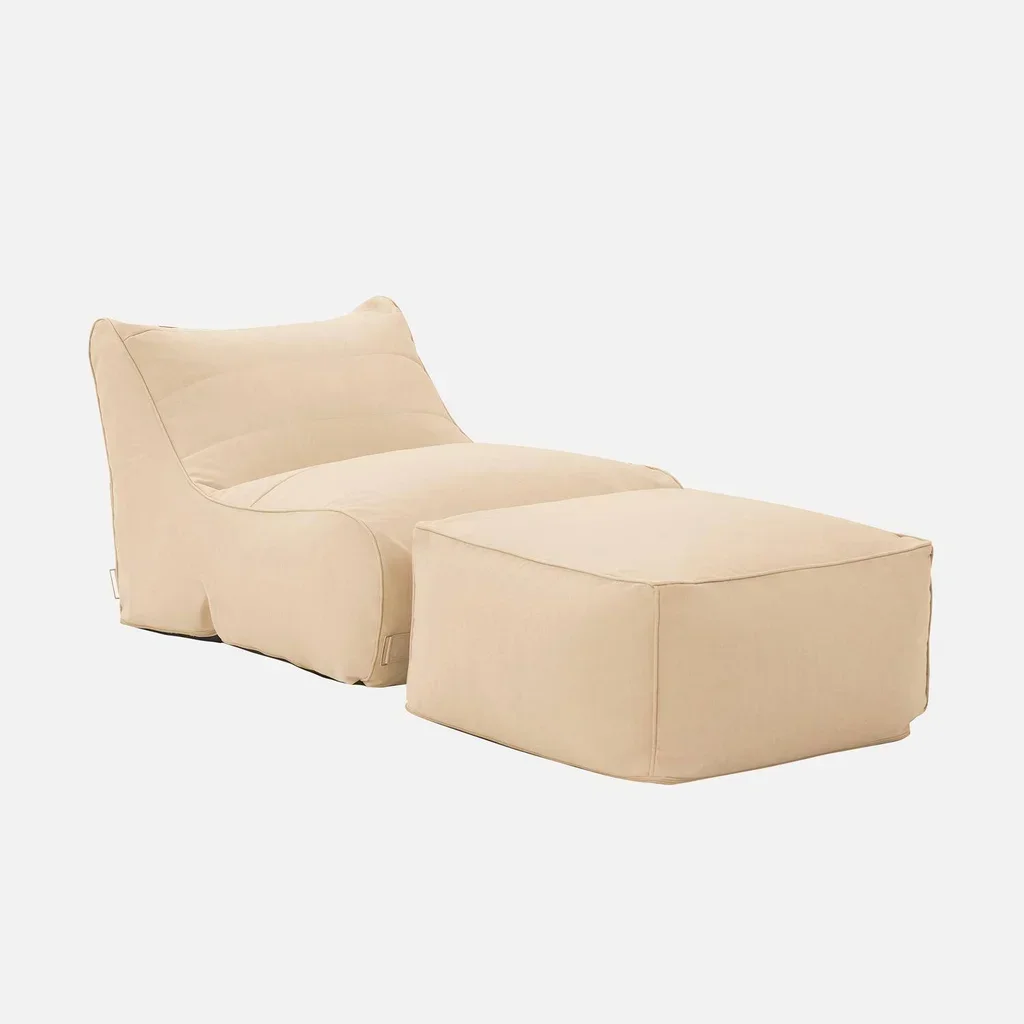 Chauffeuse 2 places beige avec repose-pied extérieur oléfine 70x70cm