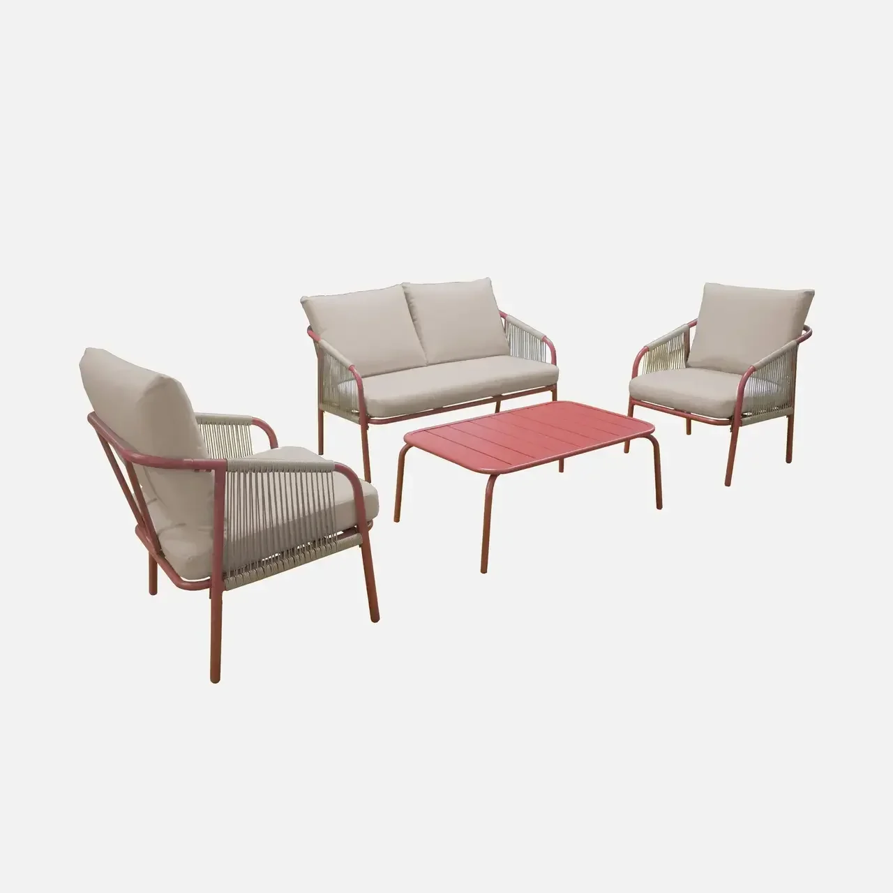 Salon de jardin Fiora 4 places acier avec coussins confortables