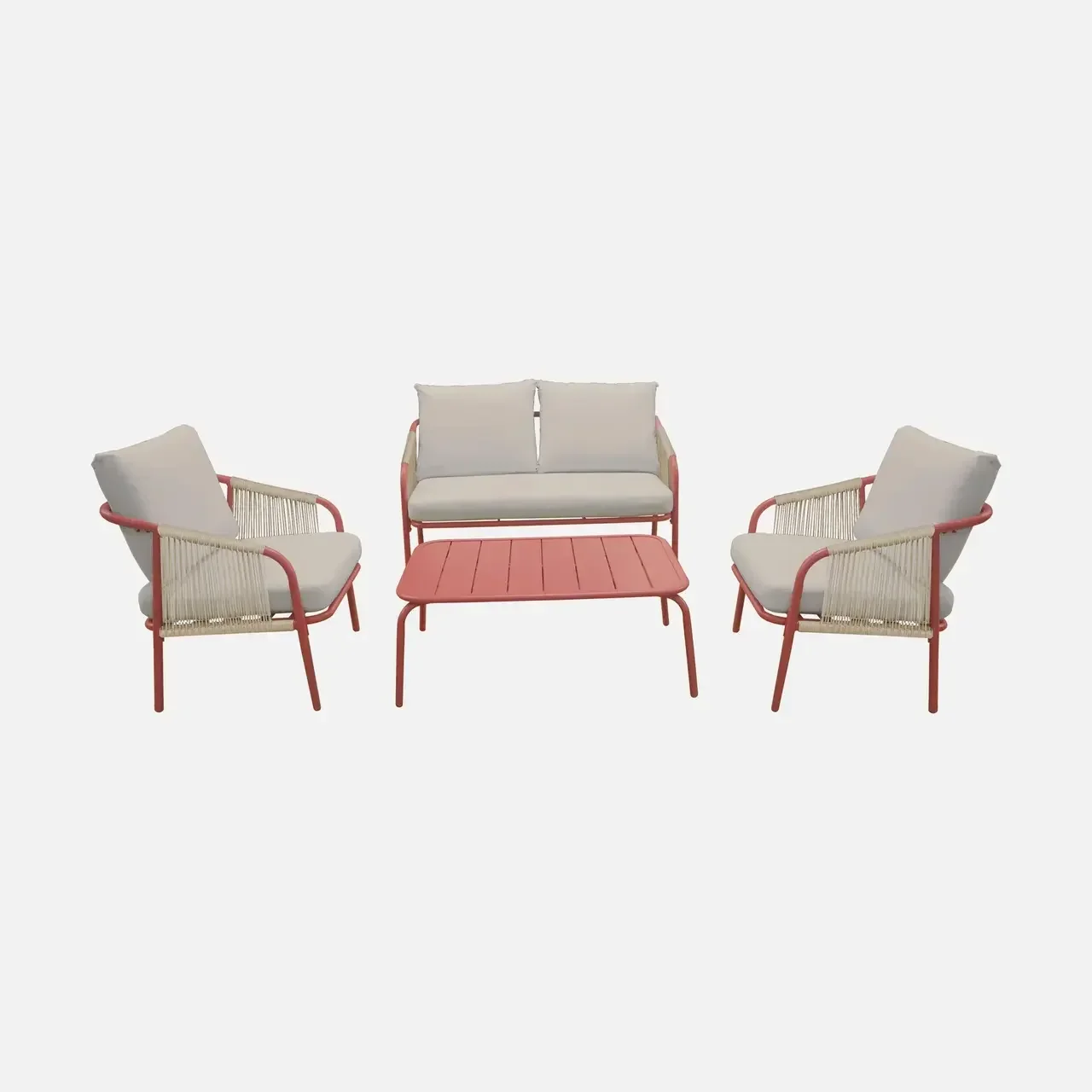 Salon de jardin Fiora 4 places acier avec coussins confortables