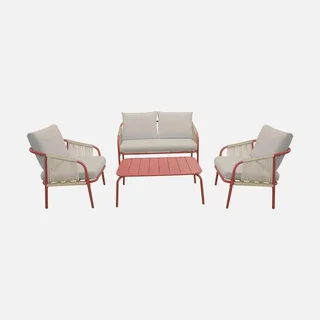 Salon de jardin Fiora 4 places acier avec coussins confortables