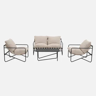 Salon de jardin Alcamo 4 places acier kaki beige avec table basse