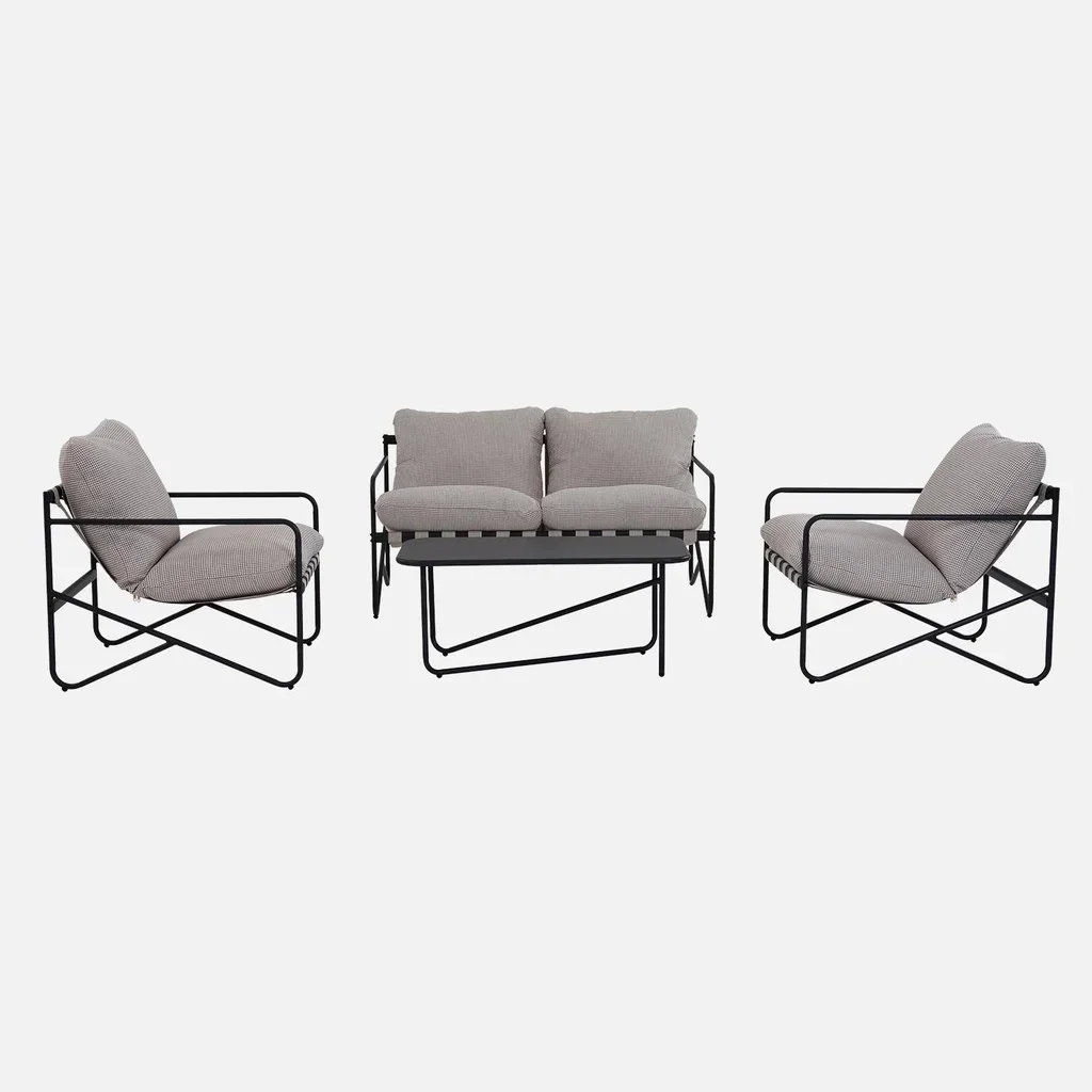 Salon de jardin Alcamo 4 places acier kaki beige avec table basse