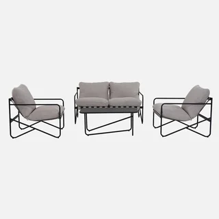 Salon de jardin Alcamo 4 places acier kaki beige avec table basse
