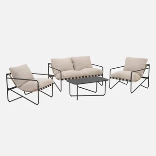 Salon de jardin Alcamo 4 places acier kaki beige avec table basse