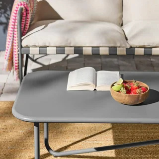 Salon de jardin Alcamo 4 places acier kaki beige avec table basse