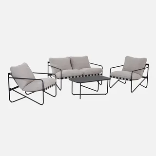 Salon de jardin Alcamo 4 places acier kaki beige avec table basse