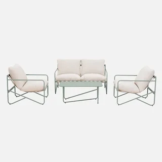 Salon de jardin Alcamo 4 places acier kaki beige avec table basse
