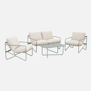 Salon de jardin Alcamo 4 places acier kaki beige avec table basse