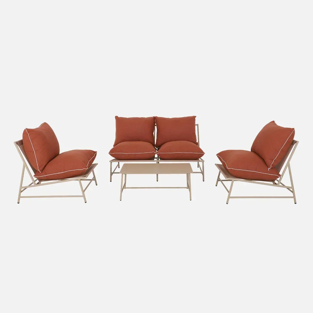 Set jardín 4 plazas Sofia acero textilene caqui beige terraza balcón