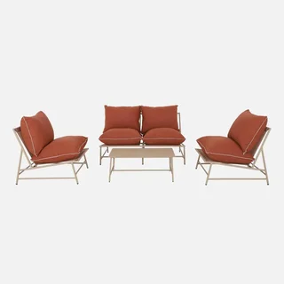 Set jardín 4 plazas Sofia acero textilene caqui beige terraza balcón