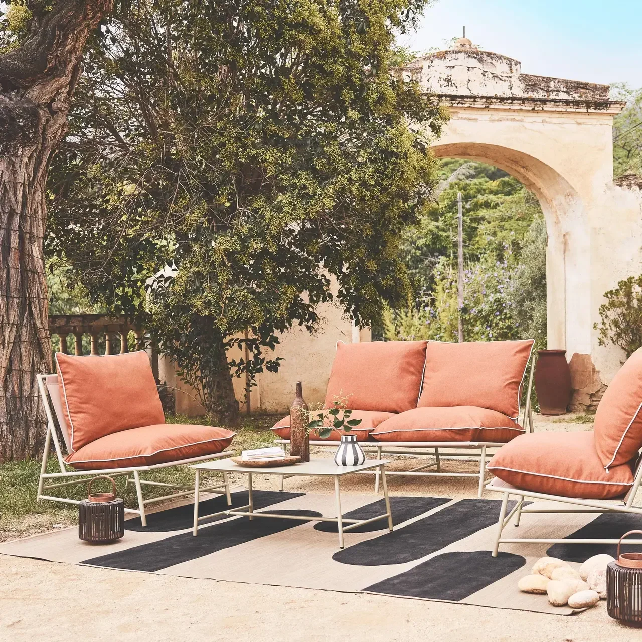 Set jardín 4 plazas Sofia acero textilene caqui beige terraza balcón