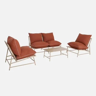 Set jardín 4 plazas Sofia acero textilene caqui beige terraza balcón