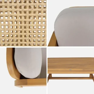 Gartenlounge 4-Sitzer Akazie Geflecht mit beige Kissen