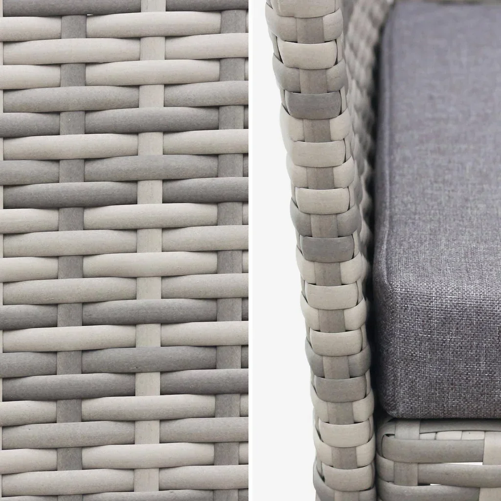 Set giardino 4 posti rattan sintetico Moltès - Divano, 2 poltrone e tavolino vetro