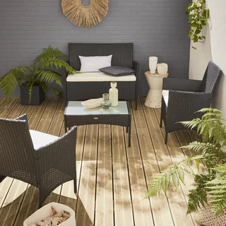 Set giardino 4 posti rattan sintetico Moltès con tavolino vetro