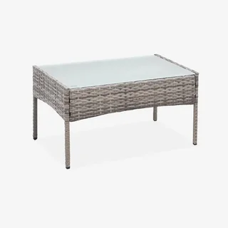 Set giardino 4 posti rattan sintetico Moltès - Divano, 2 poltrone e tavolino vetro