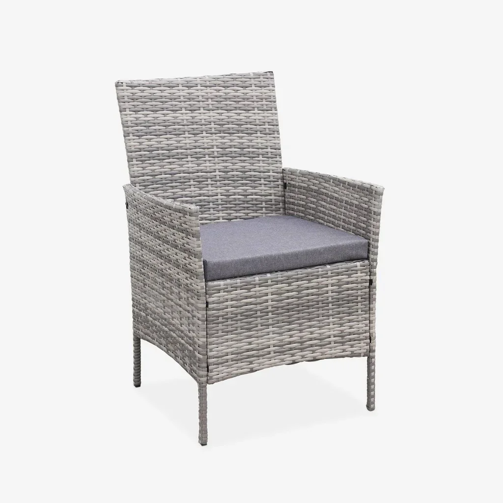 Set giardino 4 posti rattan sintetico Moltès - Divano, 2 poltrone e tavolino vetro
