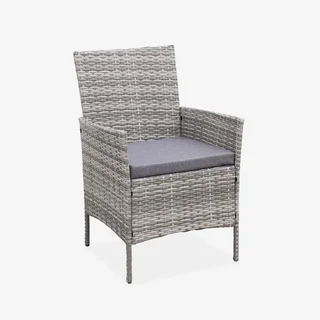 Set giardino 4 posti rattan sintetico Moltès - Divano, 2 poltrone e tavolino vetro