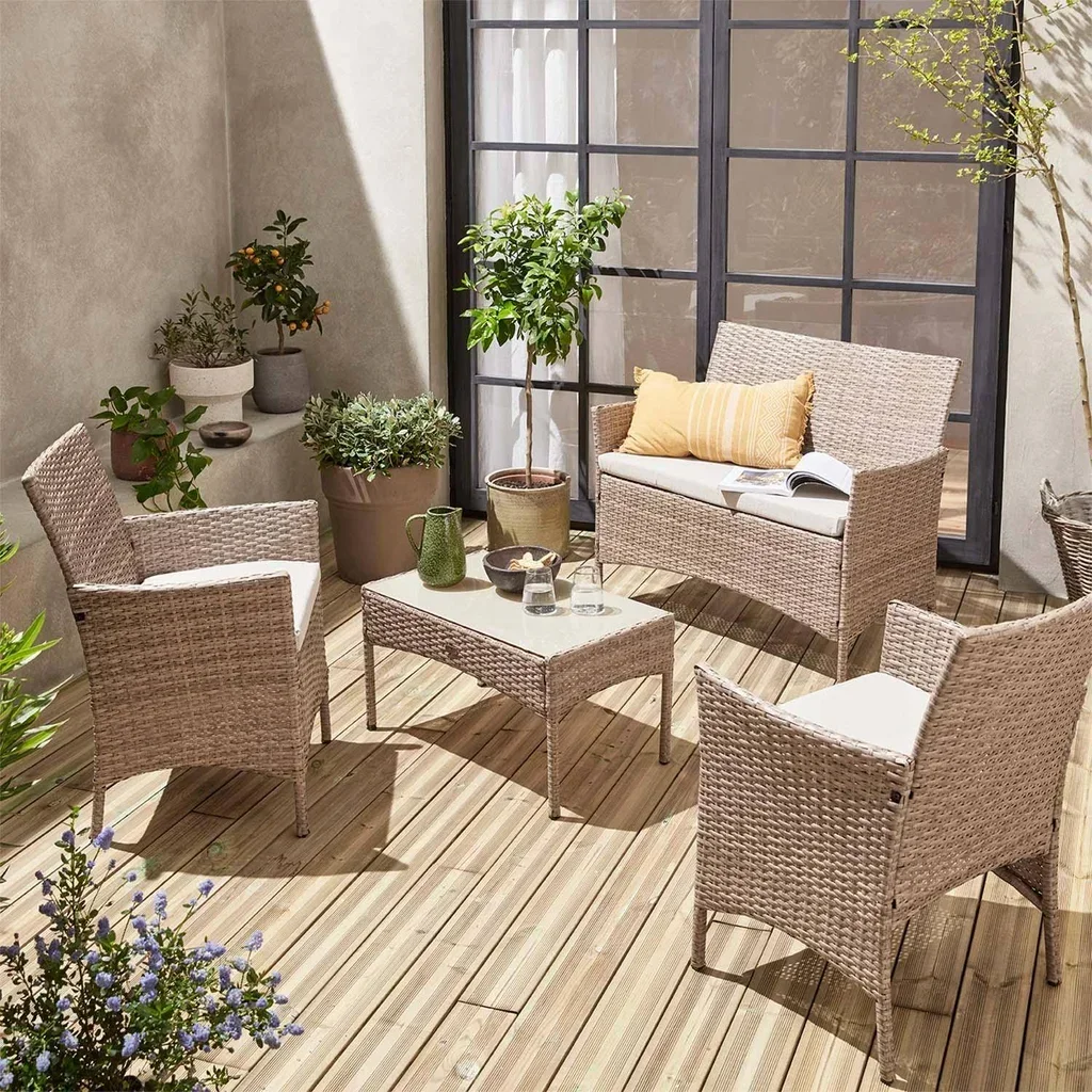 Salotto da giardino 4 posti rattan sintetico Moltès - Divano, poltrone e tavolino