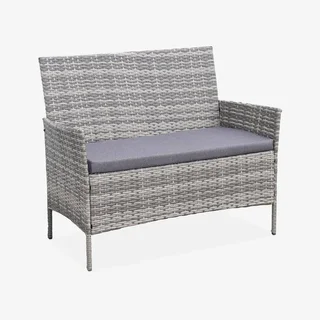 Set giardino 4 posti rattan sintetico Moltès - Divano, 2 poltrone e tavolino vetro