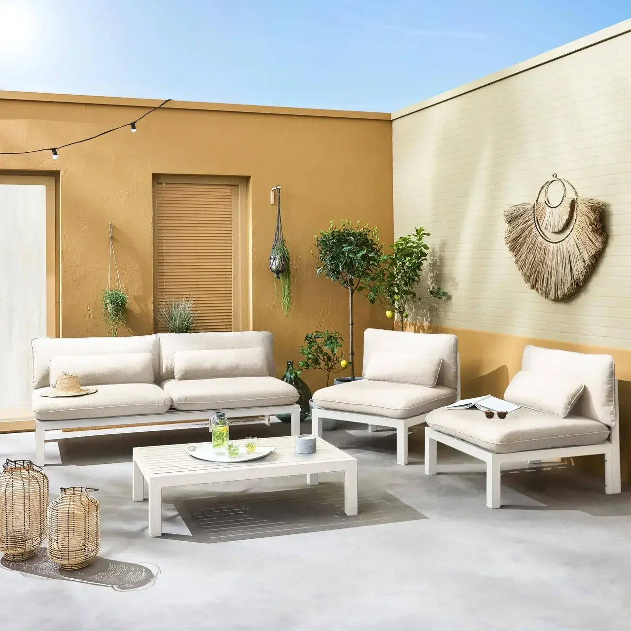 Set da giardino in alluminio XXL 5 posti Rieti con cuscini confortevoli