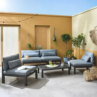 Set giardino alluminio 5 posti XXL Rieti - divano e poltrone confortevoli