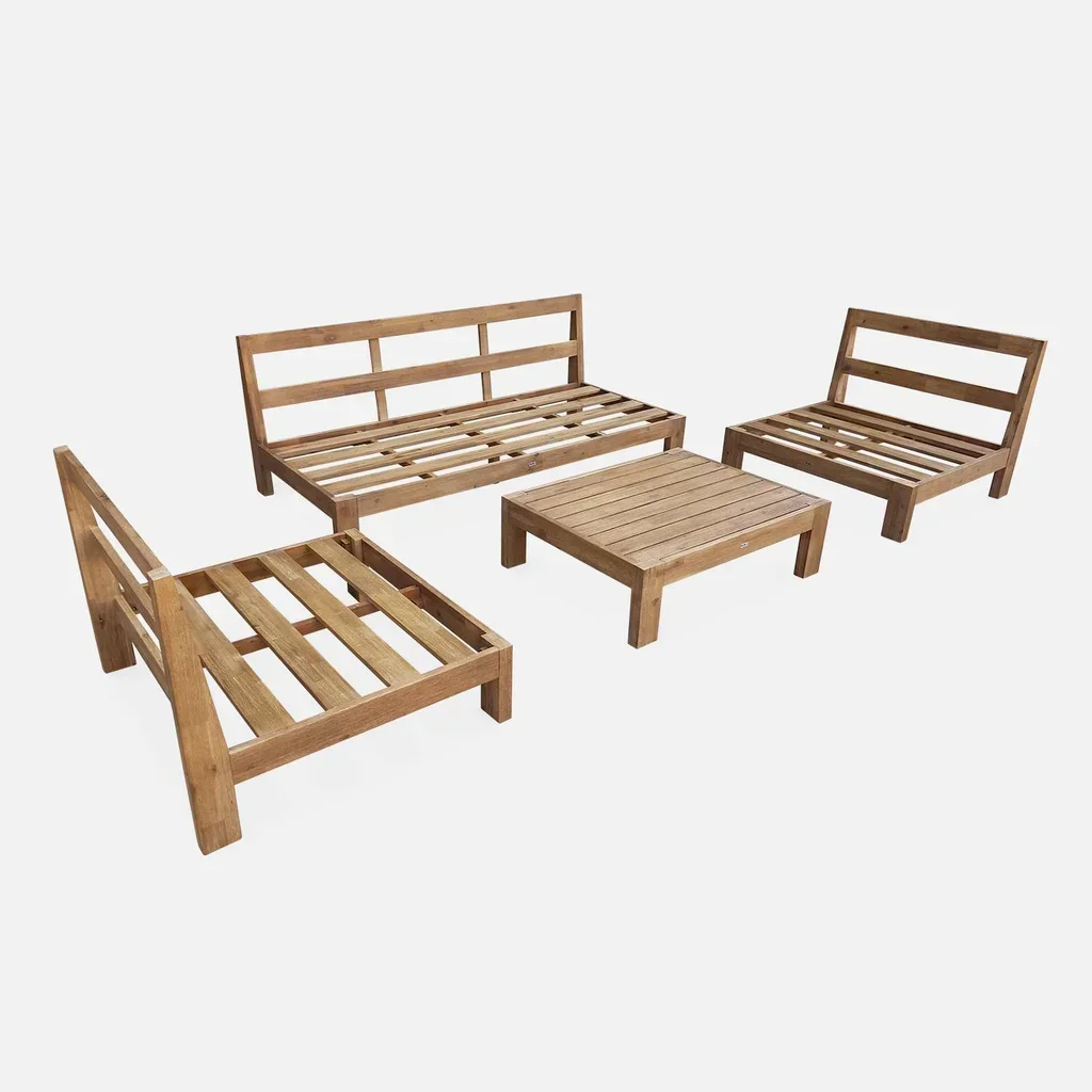 Set giardino 5 posti legno acacia FSC Bahia XXL con cuscini spessi arredo esterno