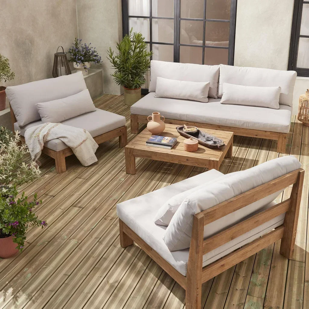 Conjunto jardim 5 lugares madeira acácia FSC Bahia XXL com almofadas espessas móveis exterior