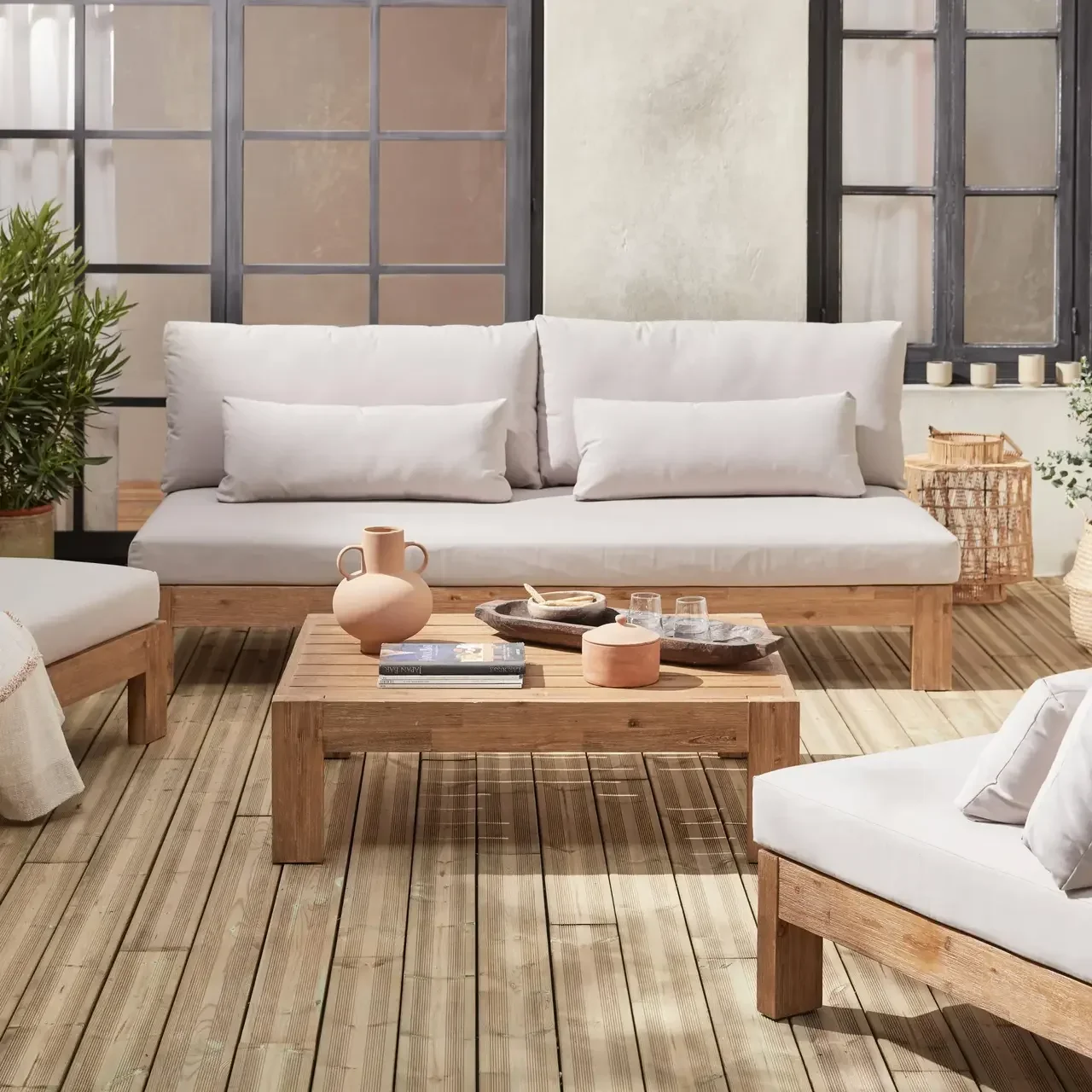 Set giardino 5 posti legno acacia FSC Bahia XXL con cuscini spessi arredo esterno