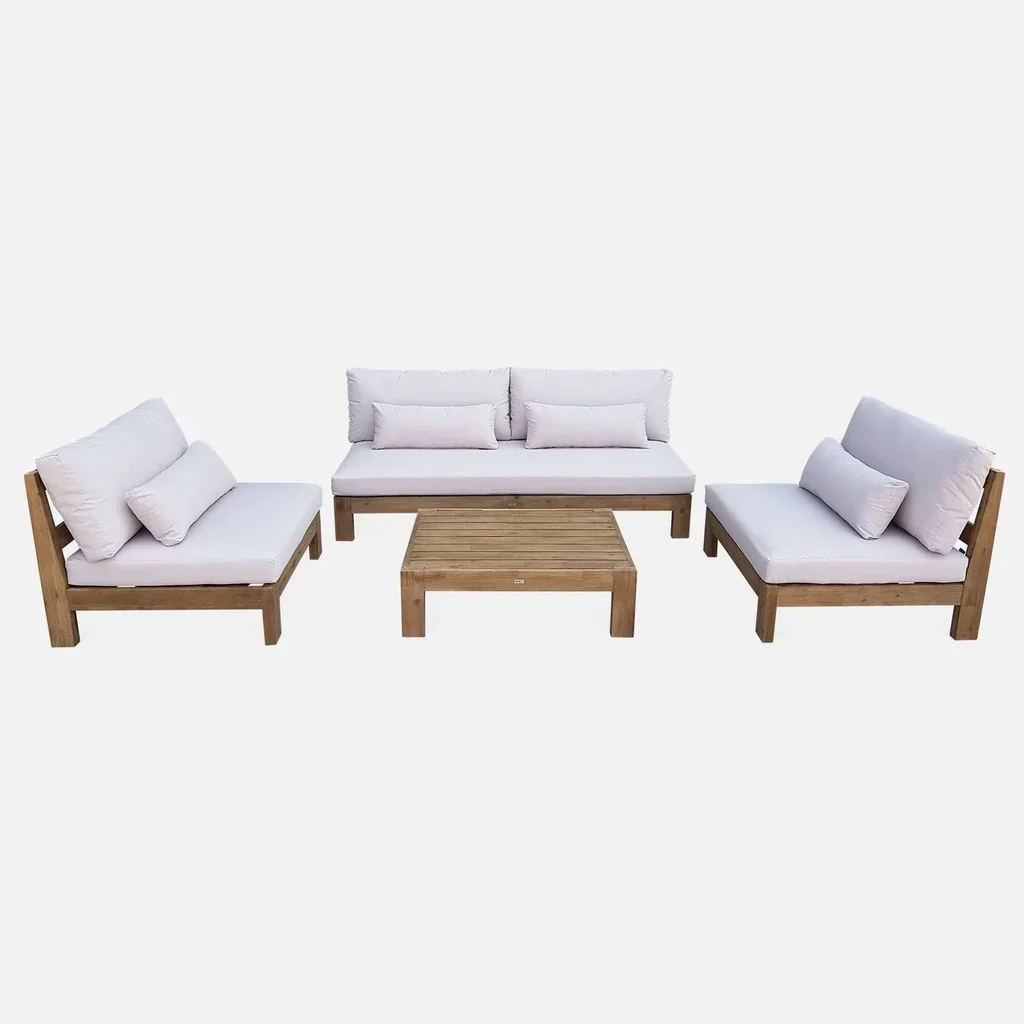 Set giardino 5 posti legno acacia FSC Bahia XXL con cuscini spessi arredo esterno